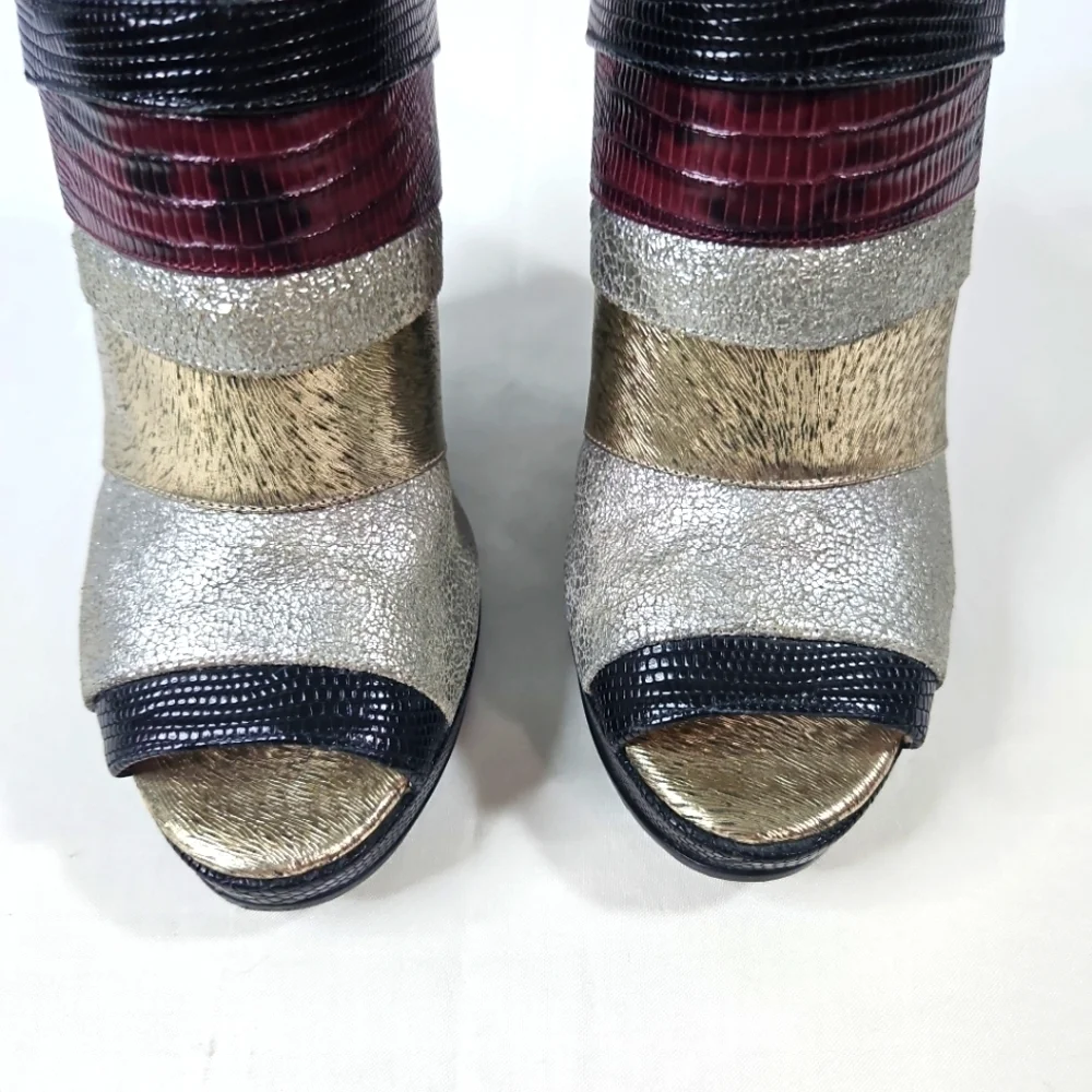 Dries Van Noten Black Gold Red Stripe Wedge Shoes Size 36
